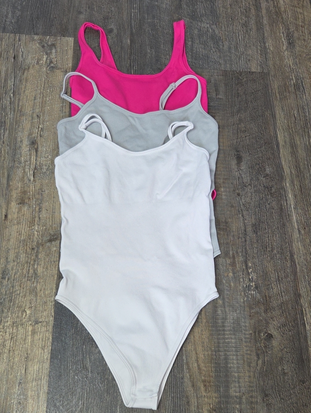 Women's Sleeveless Scoop Neck Bodysuit - White, Gray & Bright Pink
